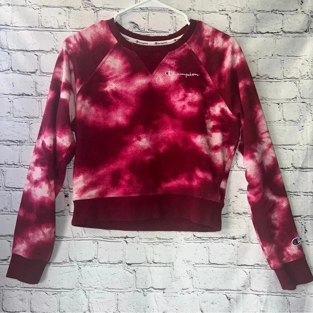 Champion Pink Tie Dye Cropped Crewneck Sweatshirt‎ Size XS